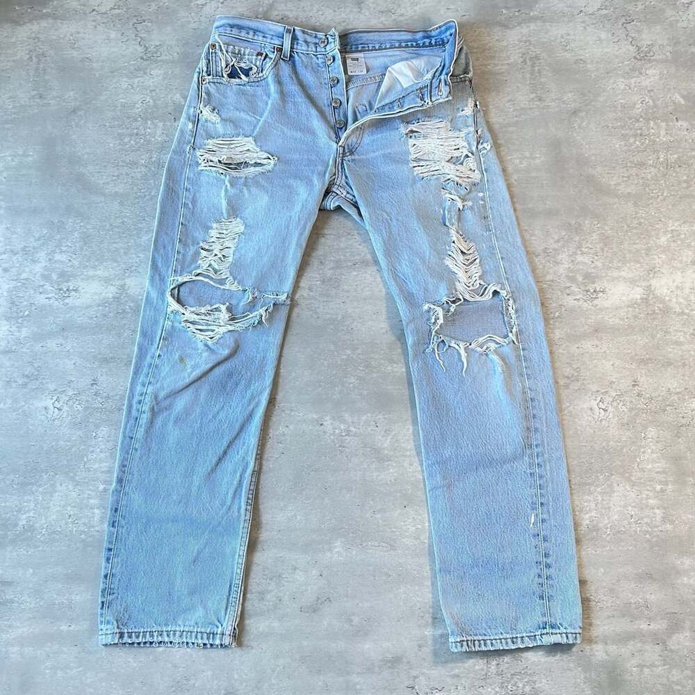 Vintage Levi's 501 Acid Wash Distressed Denim Blue Jeans